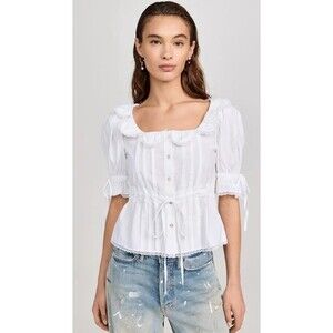 Sandy melon Blouse Top Eyelet Embroidered Lace Buttondown Cotton M New 283170